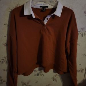 Forever 21 Rusty Orange Crop Sweatshirt With Collar